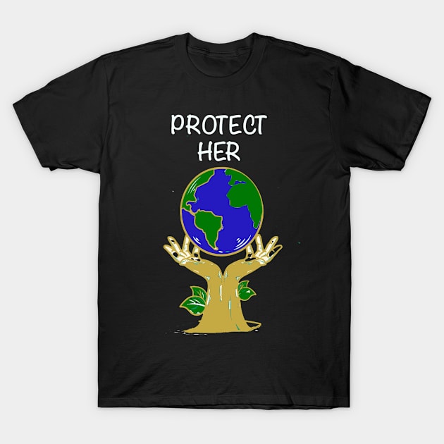 Protect Her Hands Holding Up Globe T-Shirt by MzBink